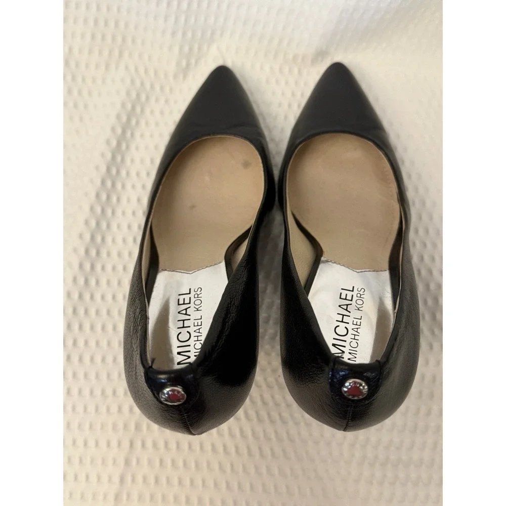 Michael Kors Black Leather Pointed Toe Stiletto Pumps Slip On Logo US 6